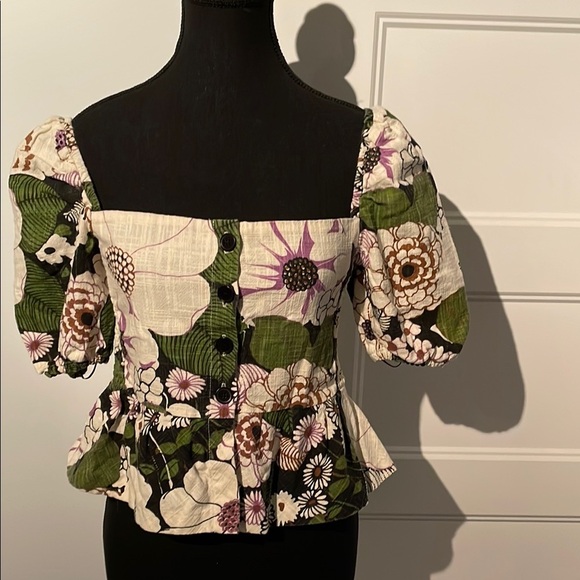 Maje Loflower Cotton Square-Neck Top with Puff Sleeves Size 2 = Size 6 US - Picture 9 of 11